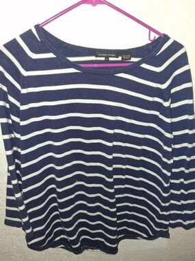 JEANNE PIERRE Navy and White Striped Long-Sleeve Tee